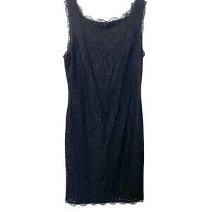 ADRIANNA PAPELL SLEEVELESS MIDI BODYCON LACE DRESS, WOMENS, 4, SOLID BLACK, ZIP